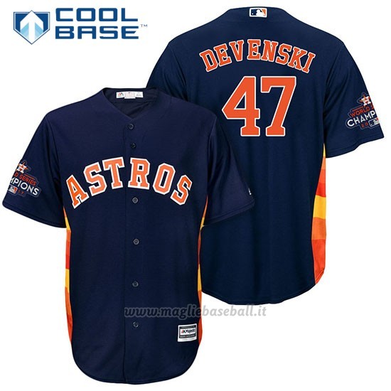 Maglia Baseball Uomo Houston Astros 2017 World Series Campione Chris Devenski Blu Cool Base